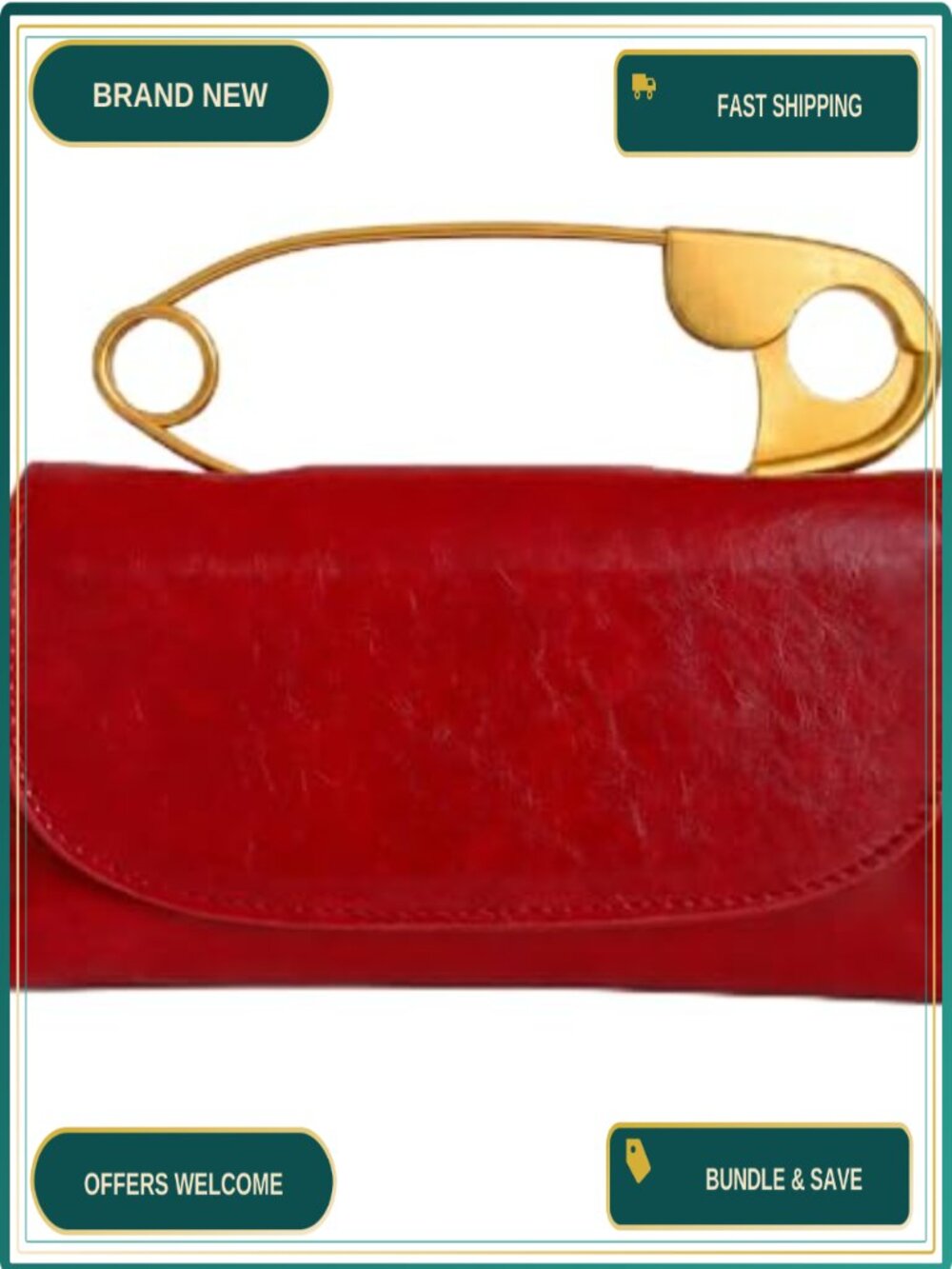 Women's Small Safety Pin Shaped Crossbody Purse Bag Leather Satchel